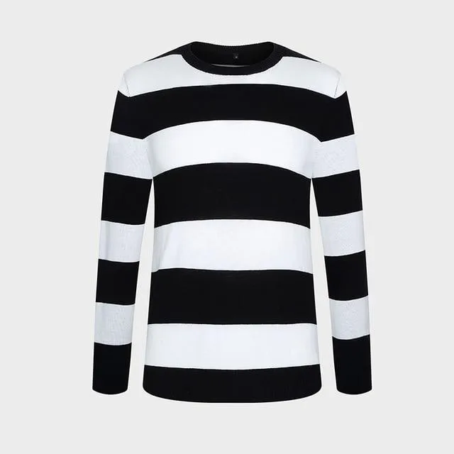 Autumn' and 'Winter Wear Men's Knitted Slim Fit Sweater with Thick Stripes