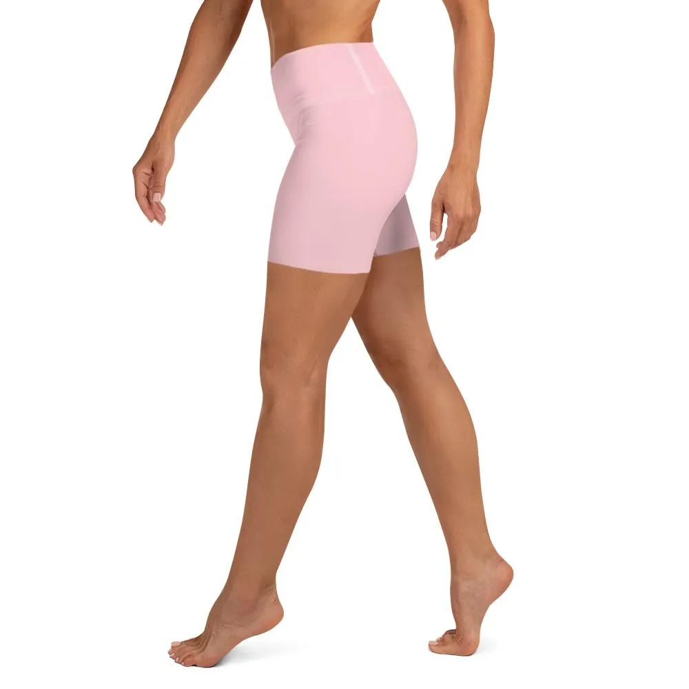 Ballet Pink Women's Yoga Shorts, Solid Color Dance Workout Short Pants- Made in USA/EU