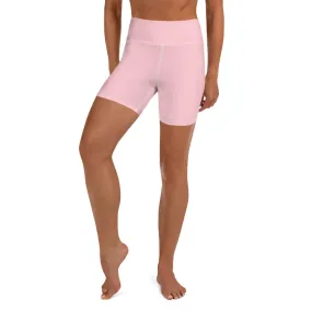 Ballet Pink Women's Yoga Shorts, Solid Color Dance Workout Short Pants- Made in USA/EU