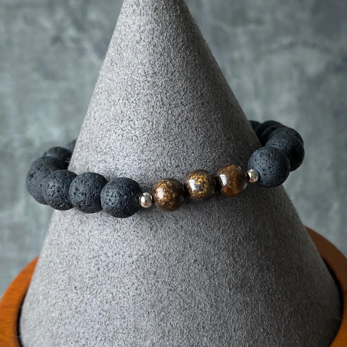 Bronzite & Lava Stone Men Bracelet