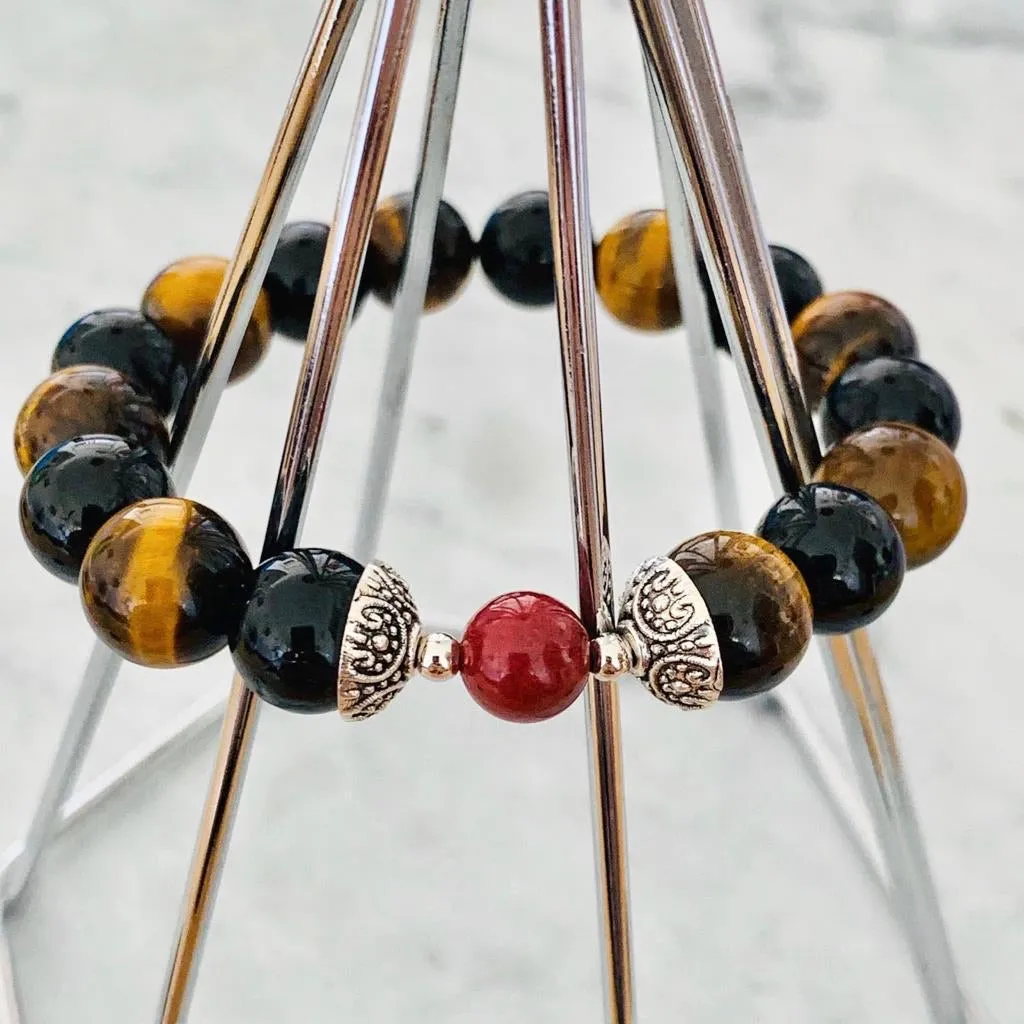 Cinnabar, Black Tourmaline & Tigereye Men Bracelet