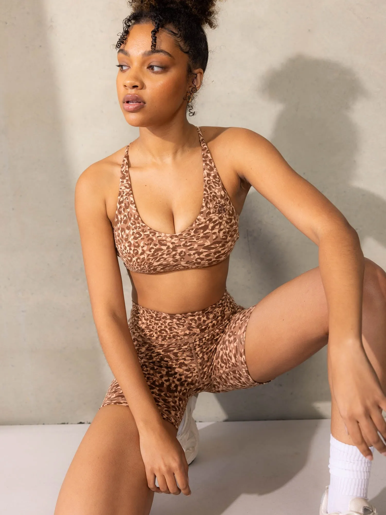 Empower Sports Crop - Mocha Leopard