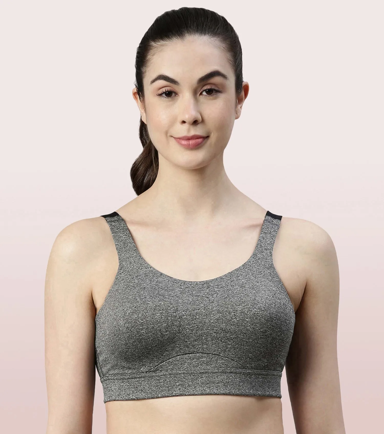 Enamor Agion SB18 Convertible Back High-Impact Sports Bra for Women- Full Coverage, Padded and Wirefree - Grey Melange