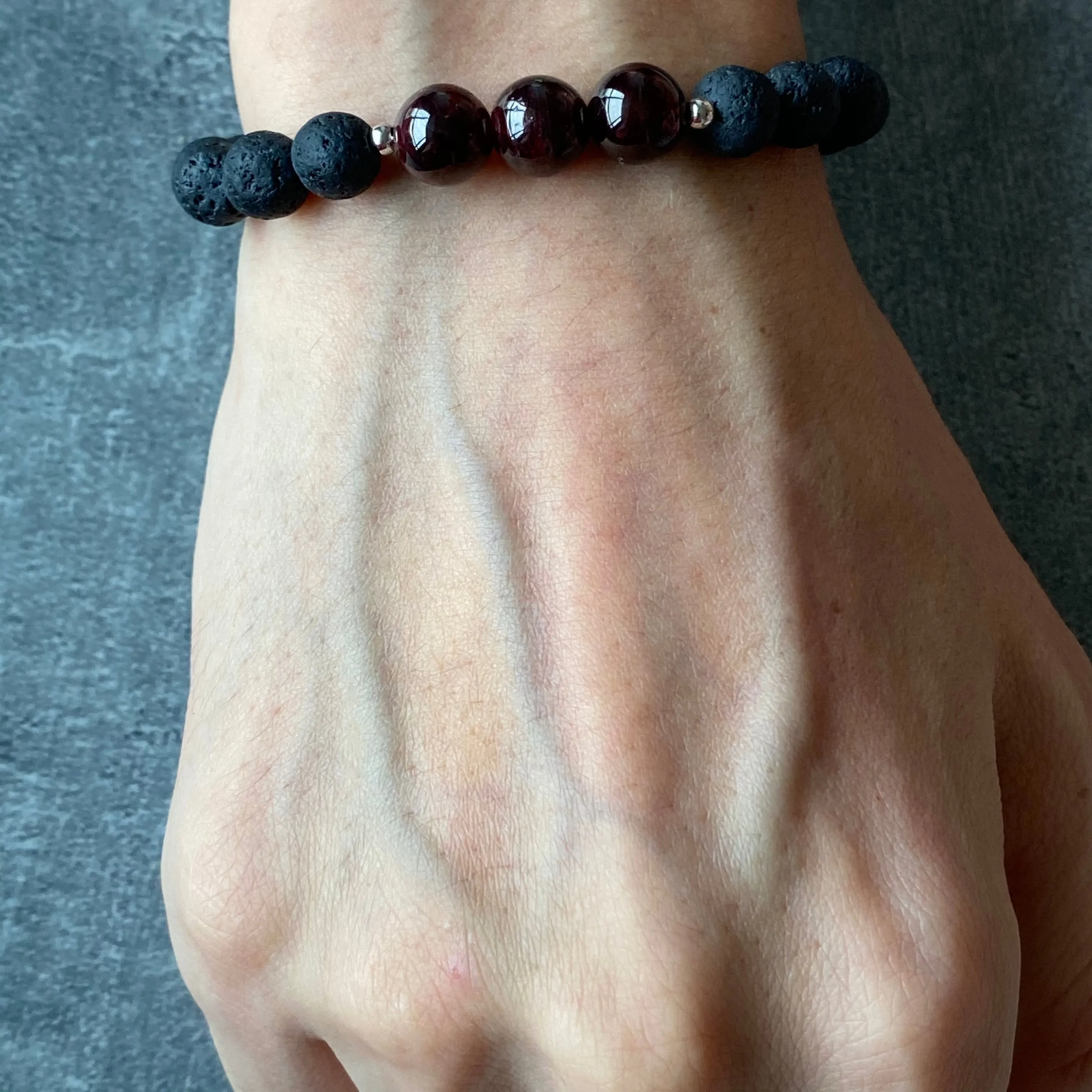 Garnet & Lava Stone Men Bracelet