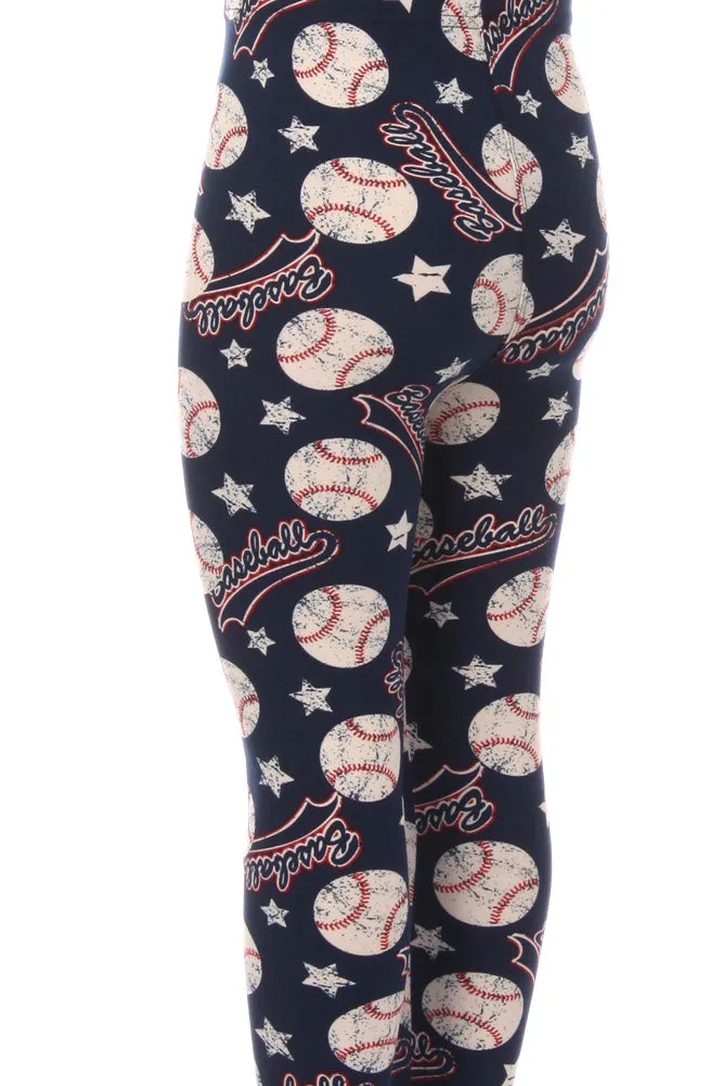 Kid's Colorful Baseball Ball Logo Pattern Printed Leggings