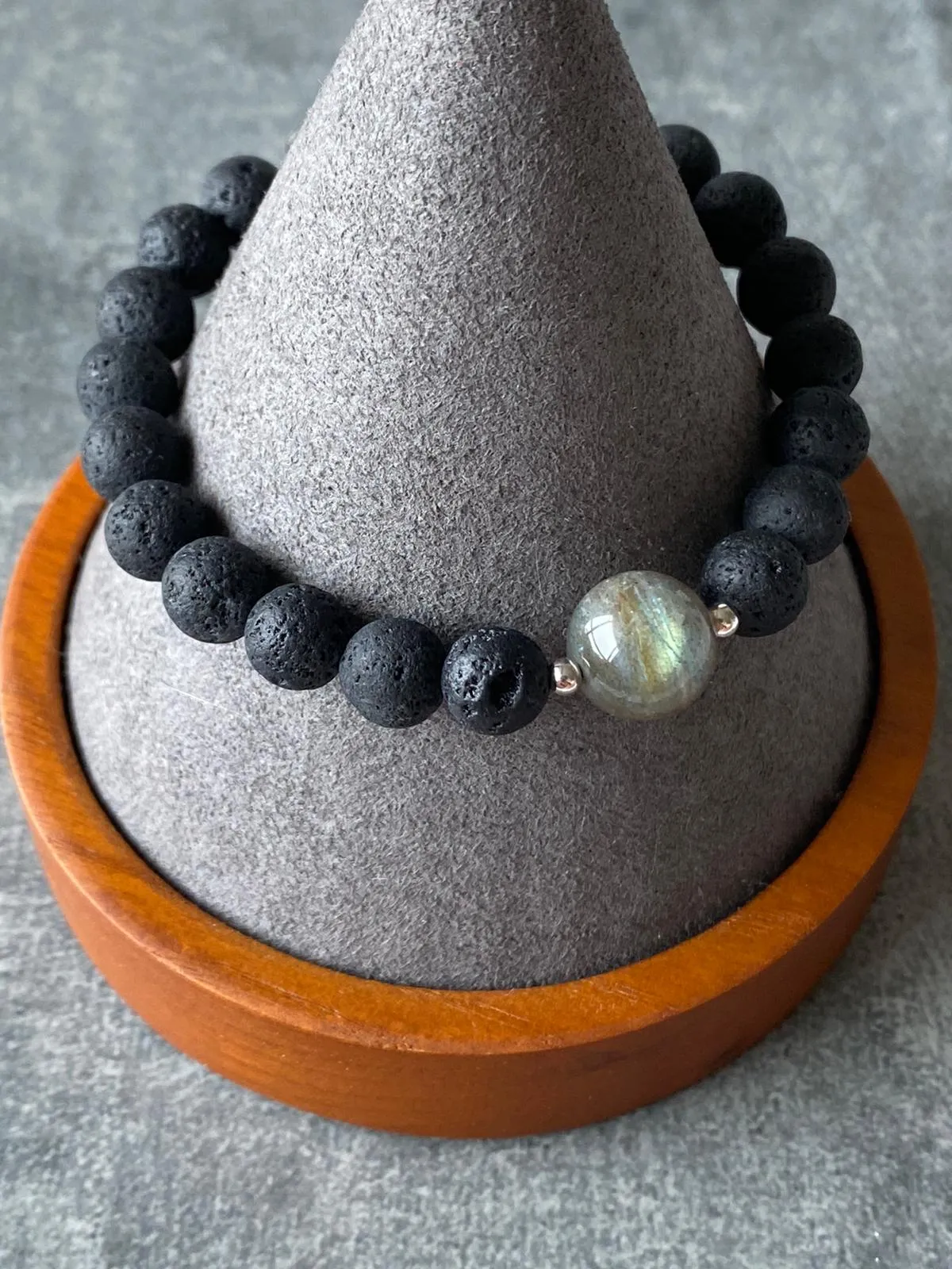 Labradorite & Lava Stone Men Bracelet