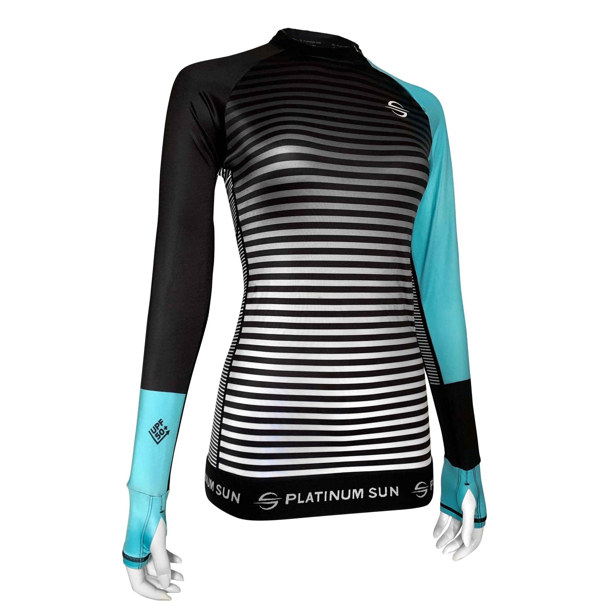 Long Sleeve Swim Shirt for Women UPF 50  | Stripes - Turquoise