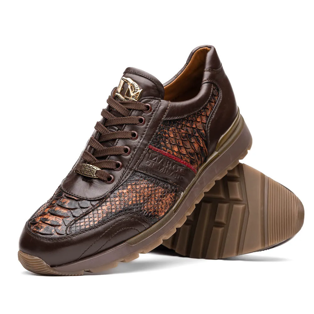 Marco Di Milano BRESCIA Washed Cognac Hand-Painted Python & Calfskin Sneakers