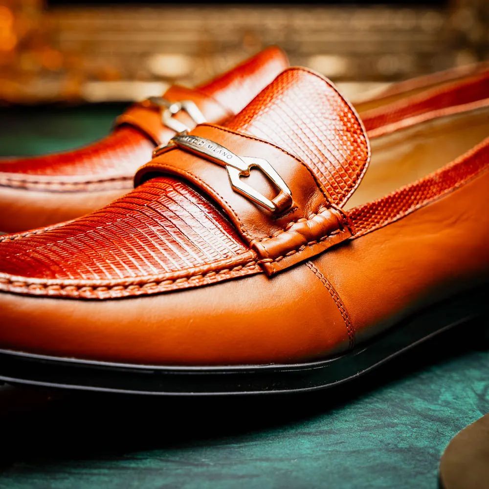 Marco Di Milano Hugo Lizard And Calfskin Cognac Bit Loafers