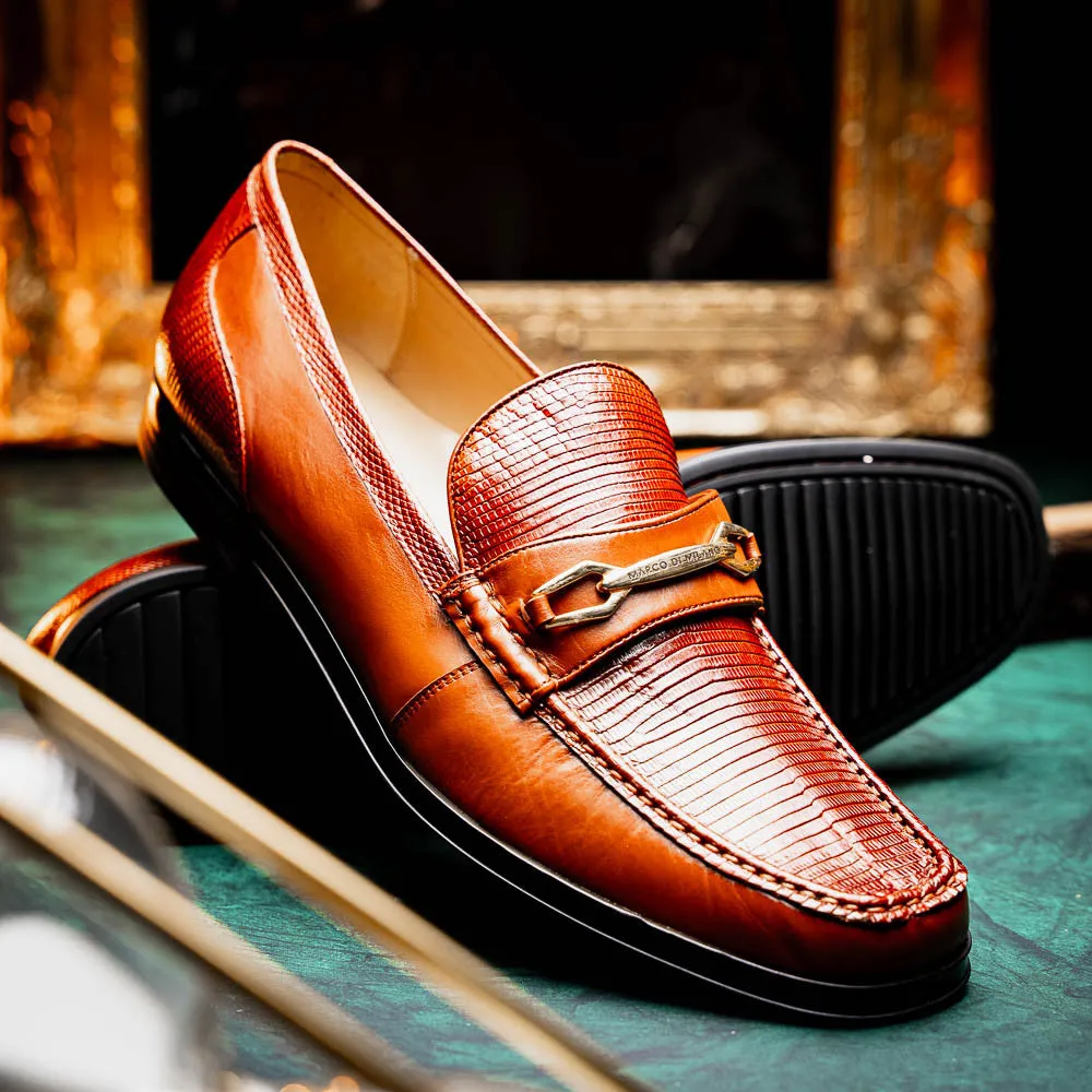 Marco Di Milano Hugo Lizard And Calfskin Cognac Bit Loafers