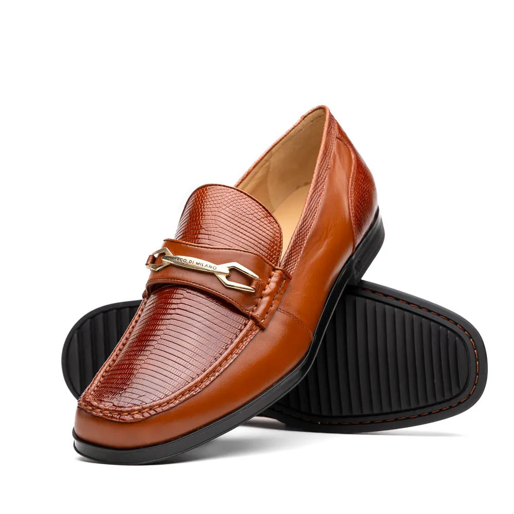 Marco Di Milano Hugo Lizard And Calfskin Cognac Bit Loafers