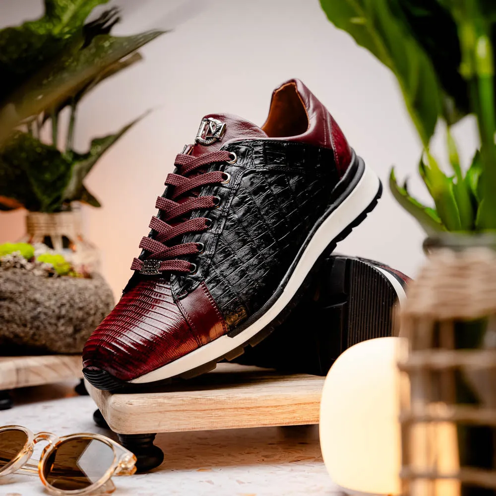 Marco Di Milano PORTICI Caiman Lizard Wine/Black Sneakers