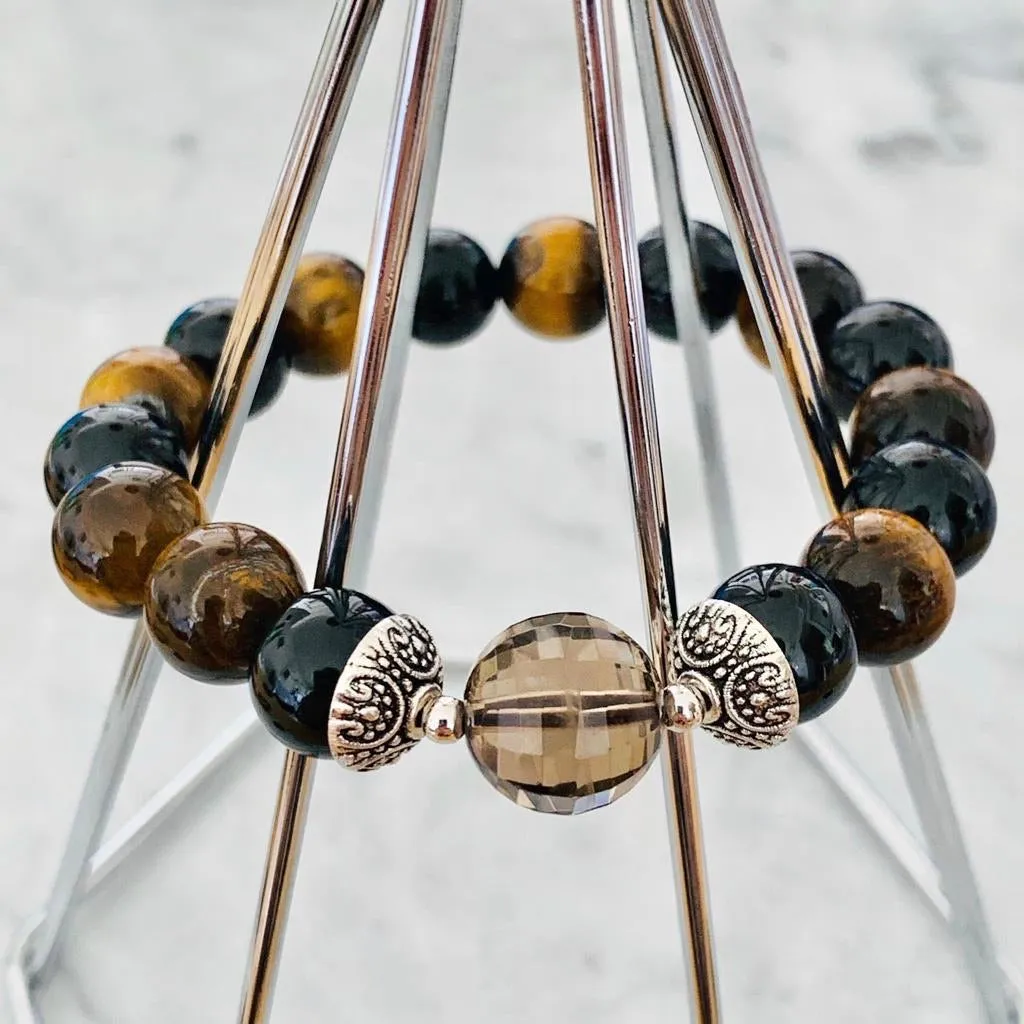 Smoky Quartz, Black Tourmaline & Tigereye Men Bracelet