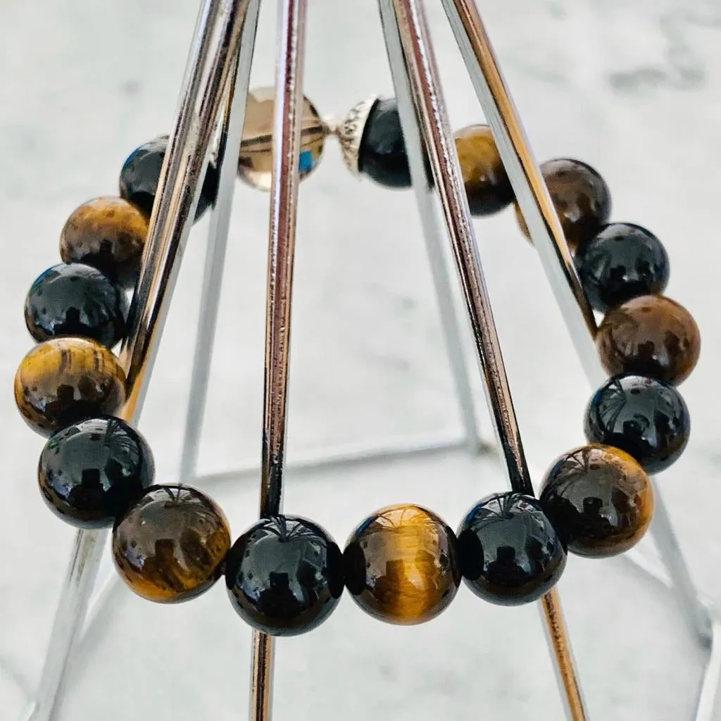 Smoky Quartz, Black Tourmaline & Tigereye Men Bracelet