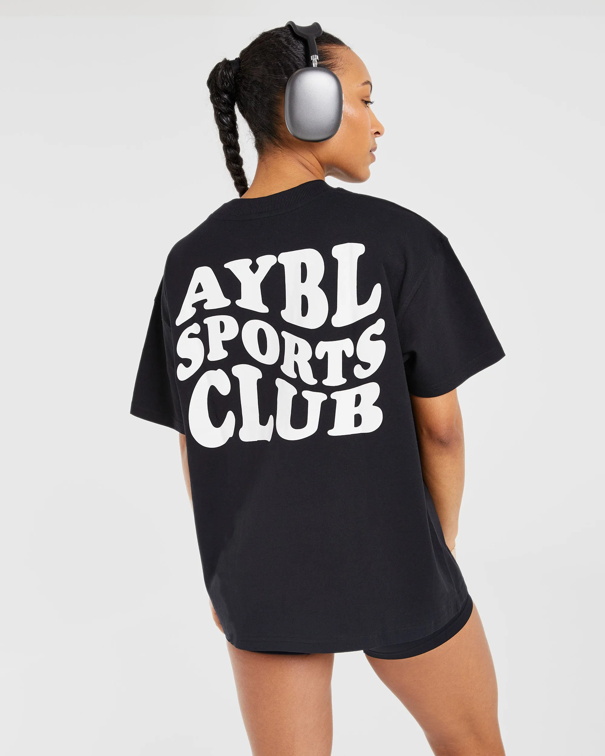 Sports Club Wavy Oversized T Shirt - Black