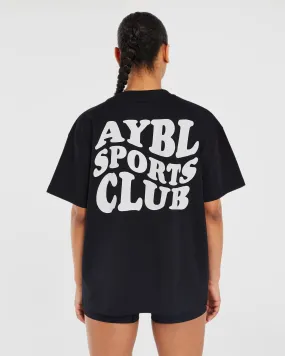 Sports Club Wavy Oversized T Shirt - Black